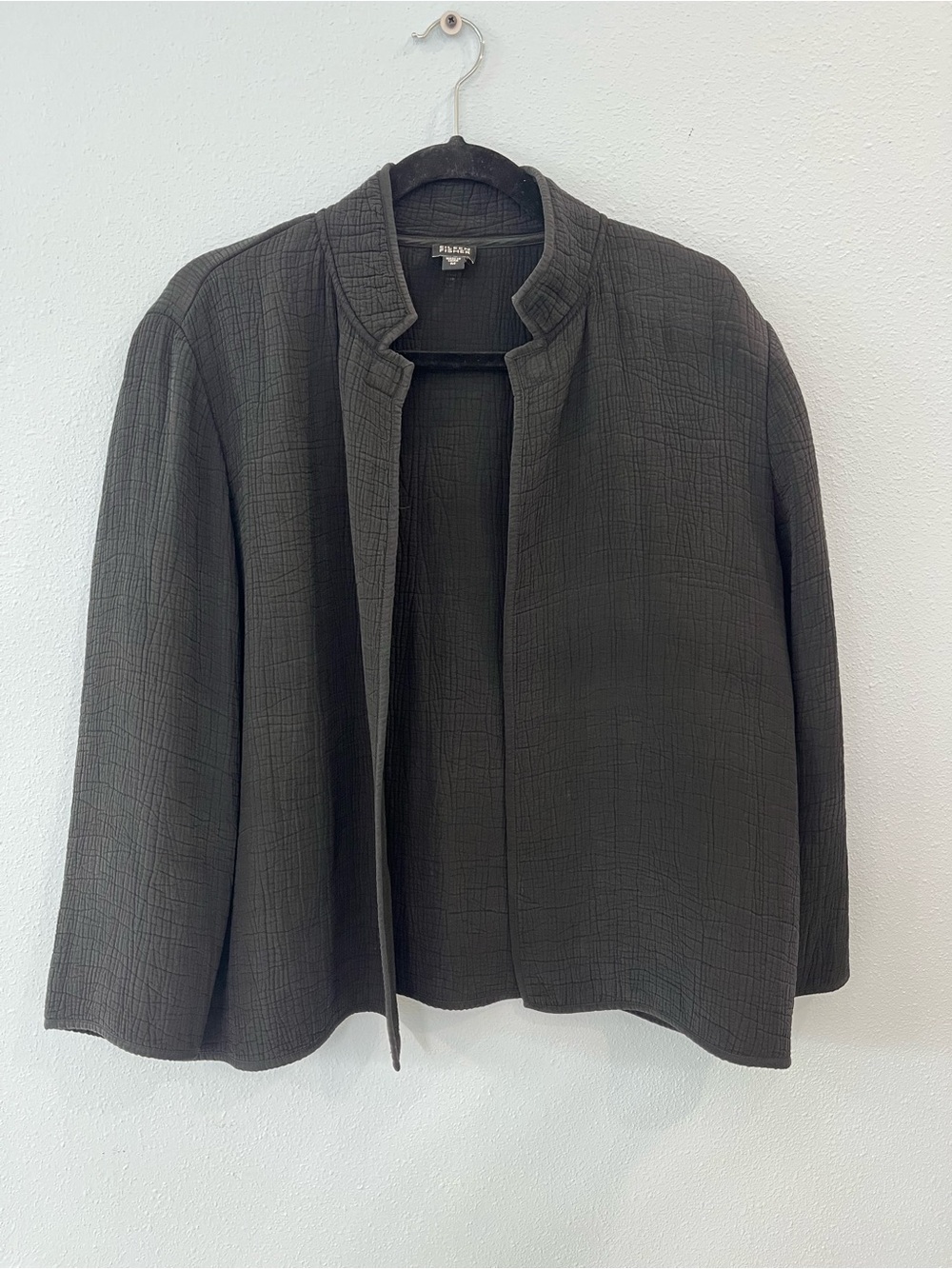 Eileen Fisher Textured Black Open-Front Collarless Jacket
